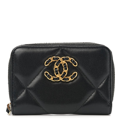 Chanel Lambskin Quilted Chanel 19 Zip Around Coin Purse Wallet Black 1 of 10