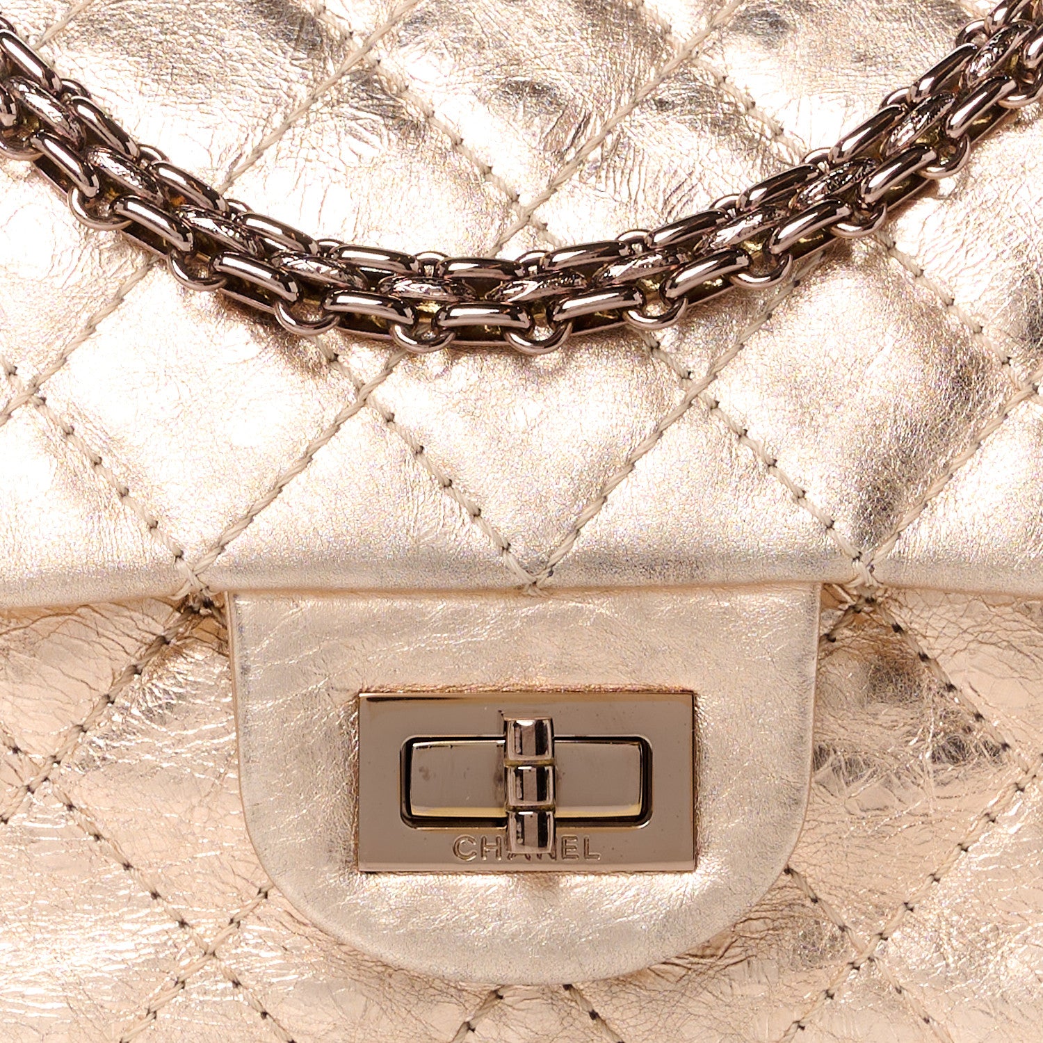 Chanel Metallic Aged Calfskin Quilted 2.55 Reissue 224 Flap Light Pink 8 of 12