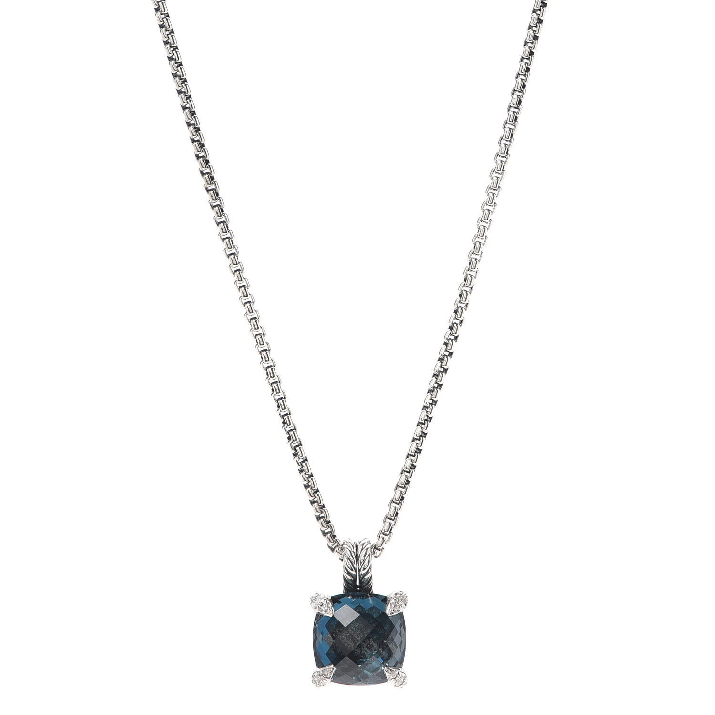Sterling Silver Diamond Hampton Blue Topaz 11mm Chatelaine Pendant Necklace