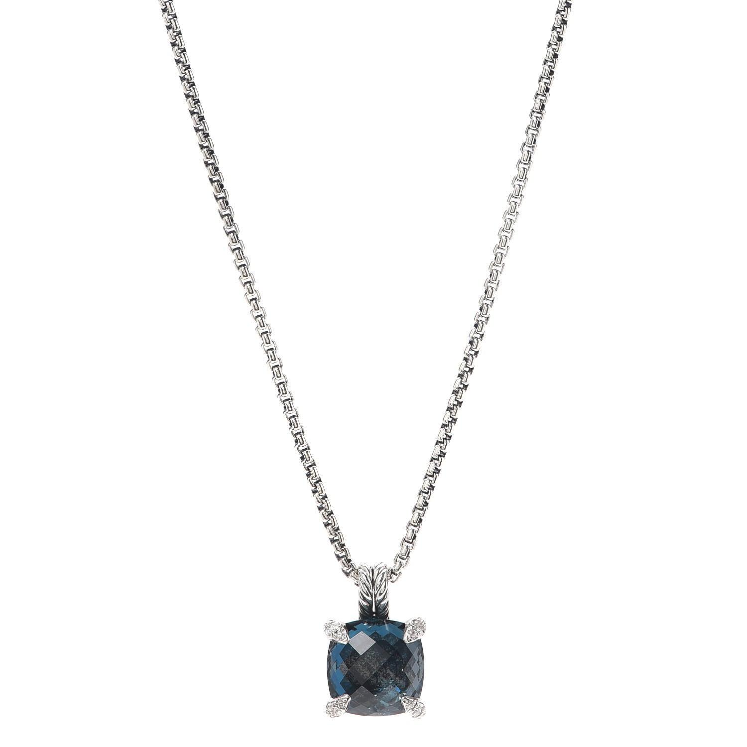 David Yurman Sterling Silver Diamond Hampton Blue Topaz 11mm Chatelaine Pendant Necklace 1 of 5