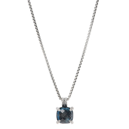 David Yurman Sterling Silver Diamond Hampton Blue Topaz 11mm Chatelaine Pendant Necklace 1 of 5