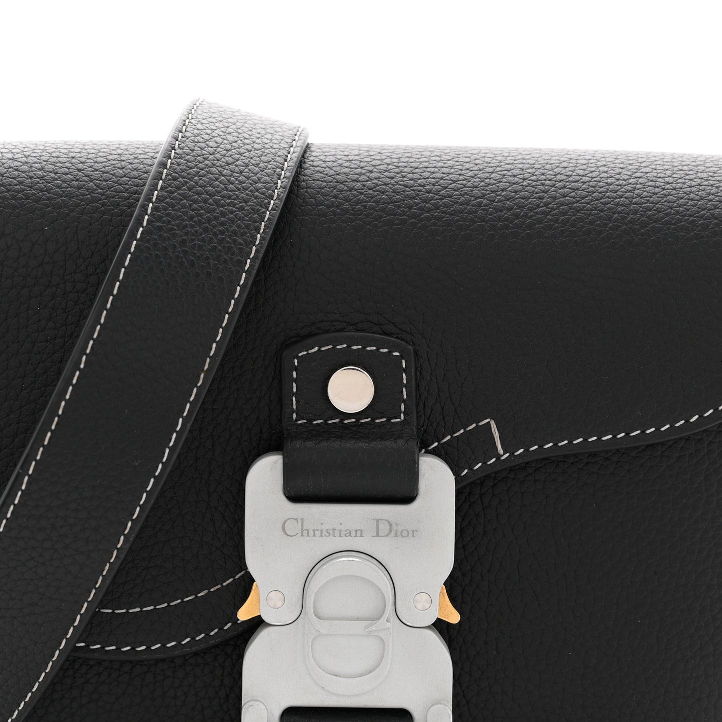 Grained Calfskin Saddle Messenger Bag With Strap Black