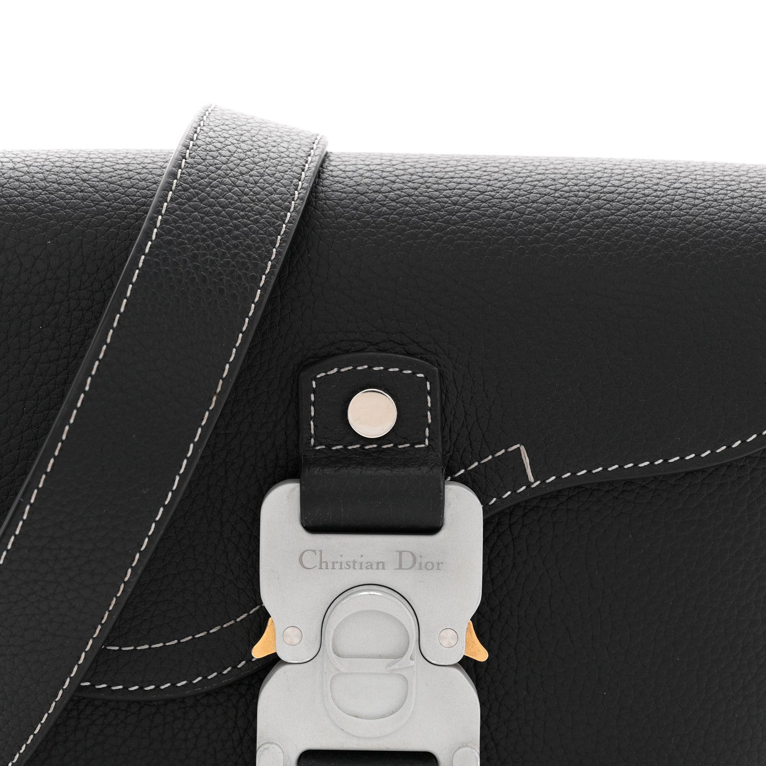 Christian Dior Grained Calfskin Saddle Messenger Bag With Strap Black 8 of 11