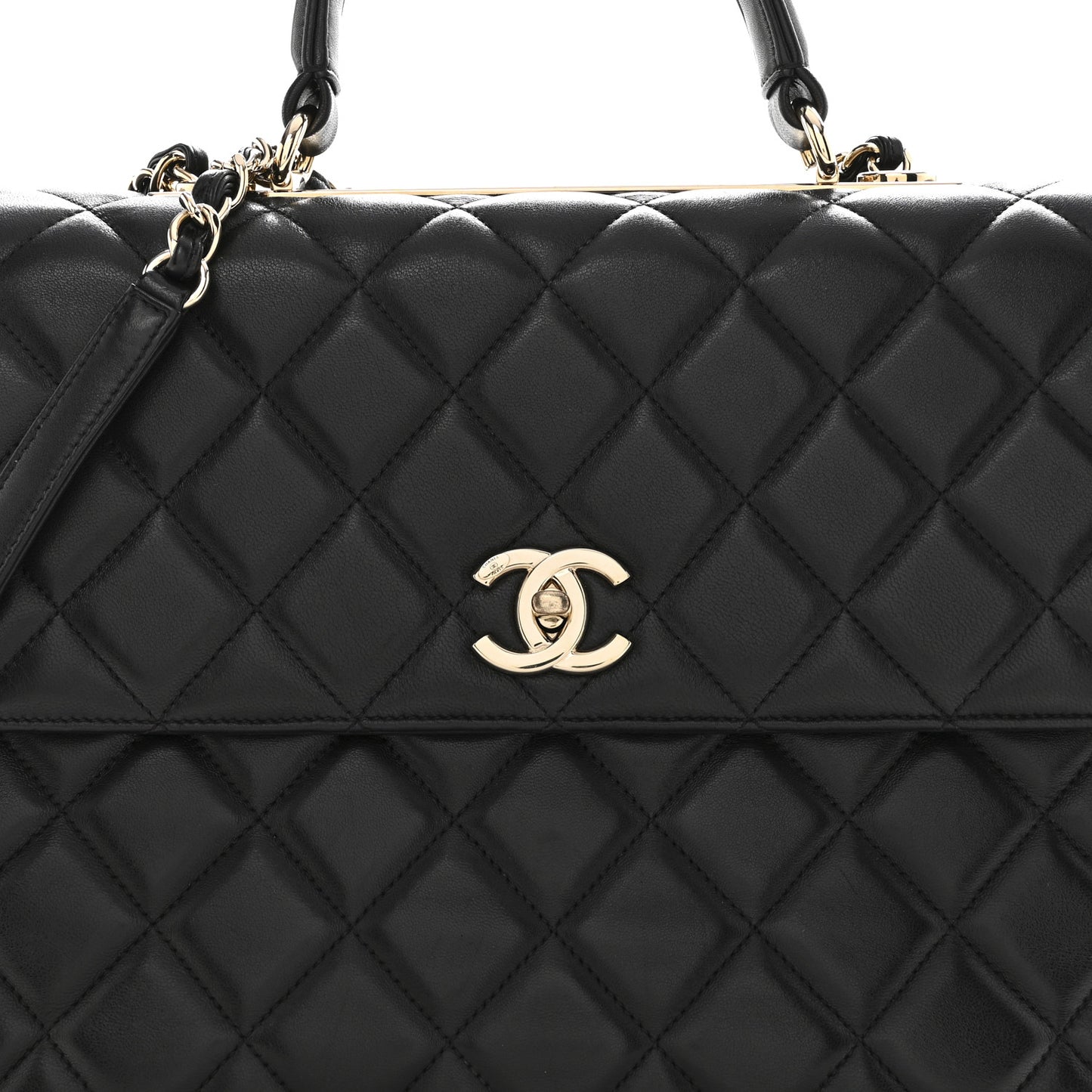 Lambskin Quilted Large Trendy CC Dual Handle Flap Bag Black