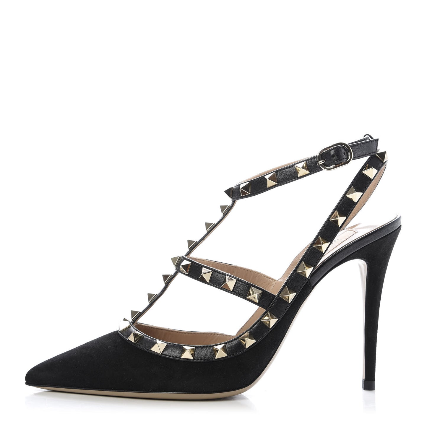Suede Rockstud Ankle Strap Pumps 39.5 Black