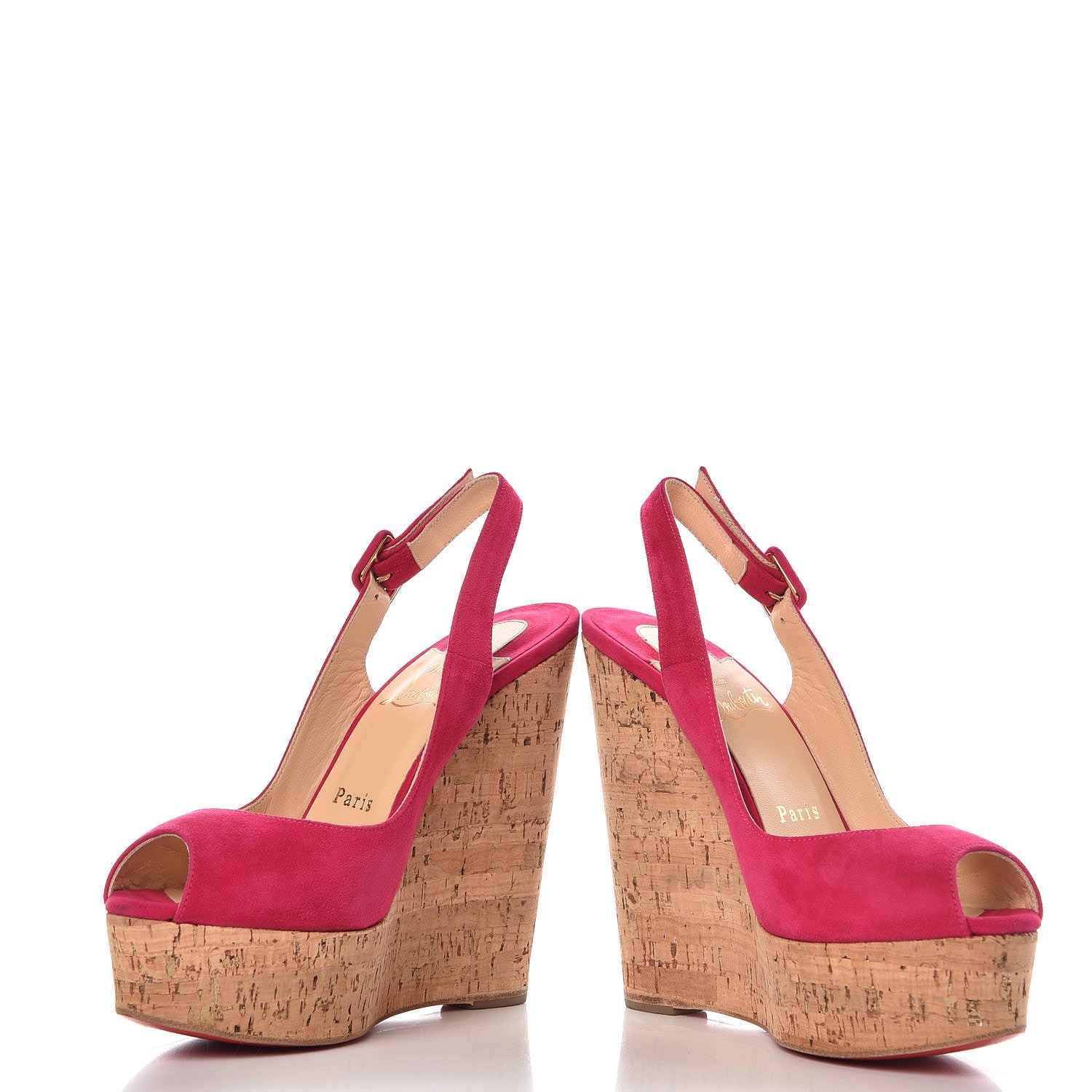 Christian Louboutin Suede Cork Une Plume Sling 140 Wedges 37 Cyclamen 5 of 12