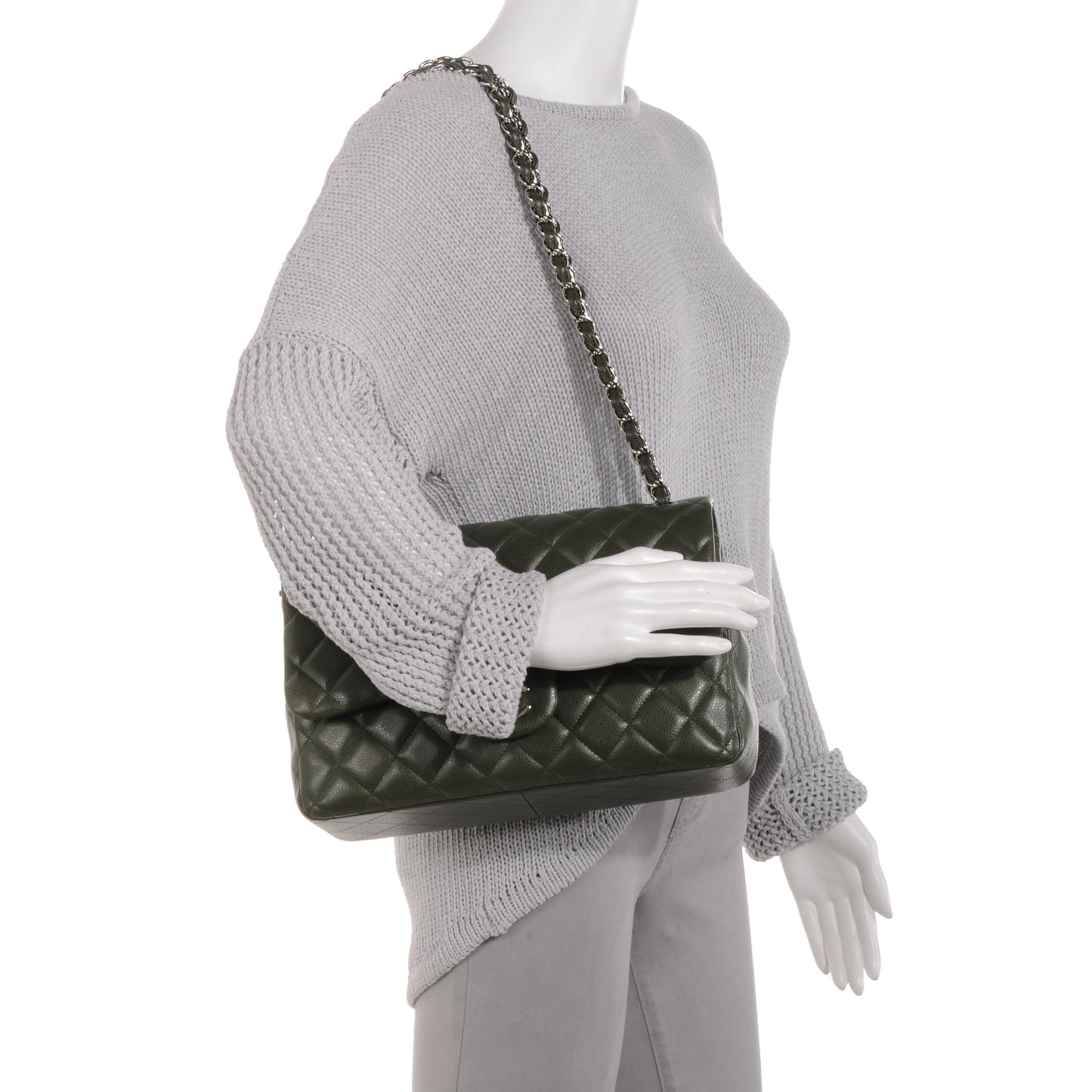 Caviar Jumbo Double Flap Dark Green