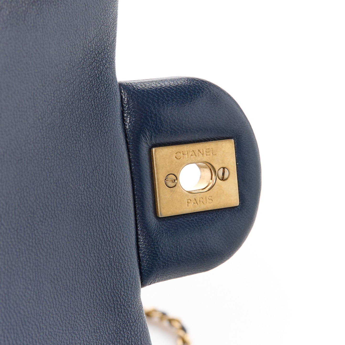 Lambskin Quilted Mini Pearl Crush Rectangular Flap Navy Blue