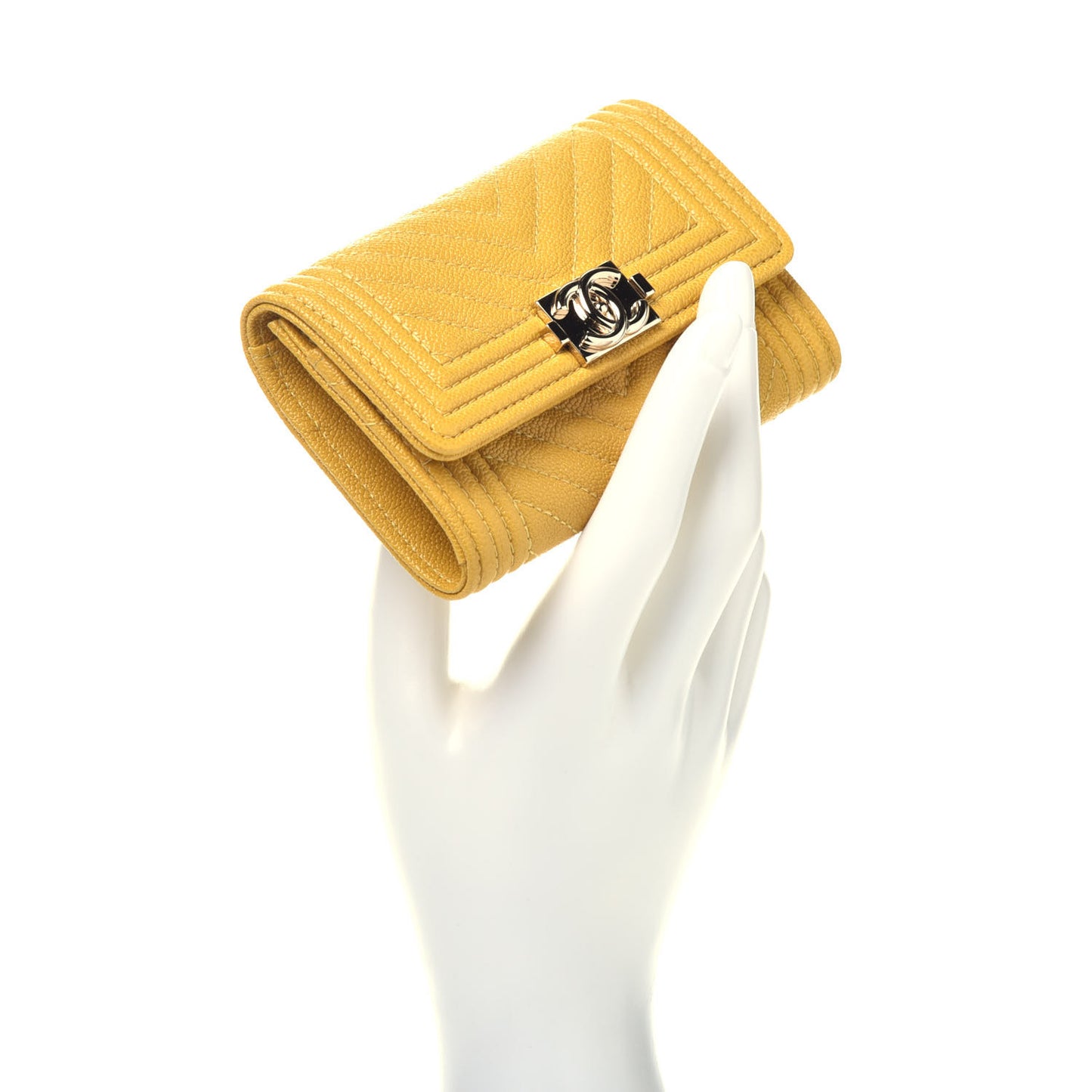 Caviar Quilted Chevron Boy Card Holder Wallet Yellow