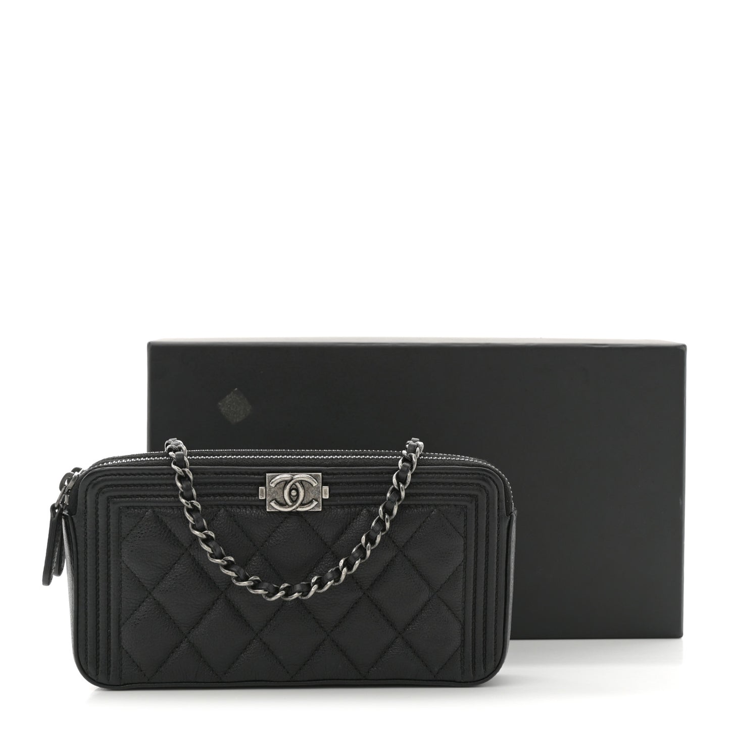 Caviar Quilted Small Boy Clutch With Chain Black