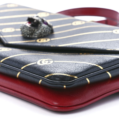Gucci Calfskin Diagonal GG Medium Thiara Double Envelope Shoulder Bag Black Red 12 of 13