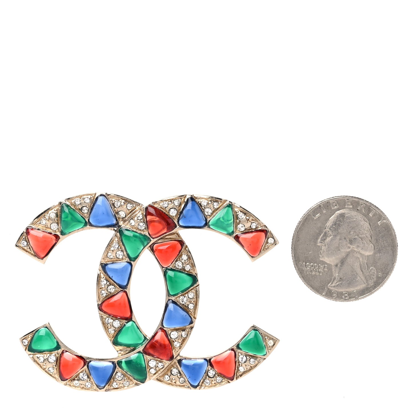Gripoix Crystal CC Brooch Gold Multicolor