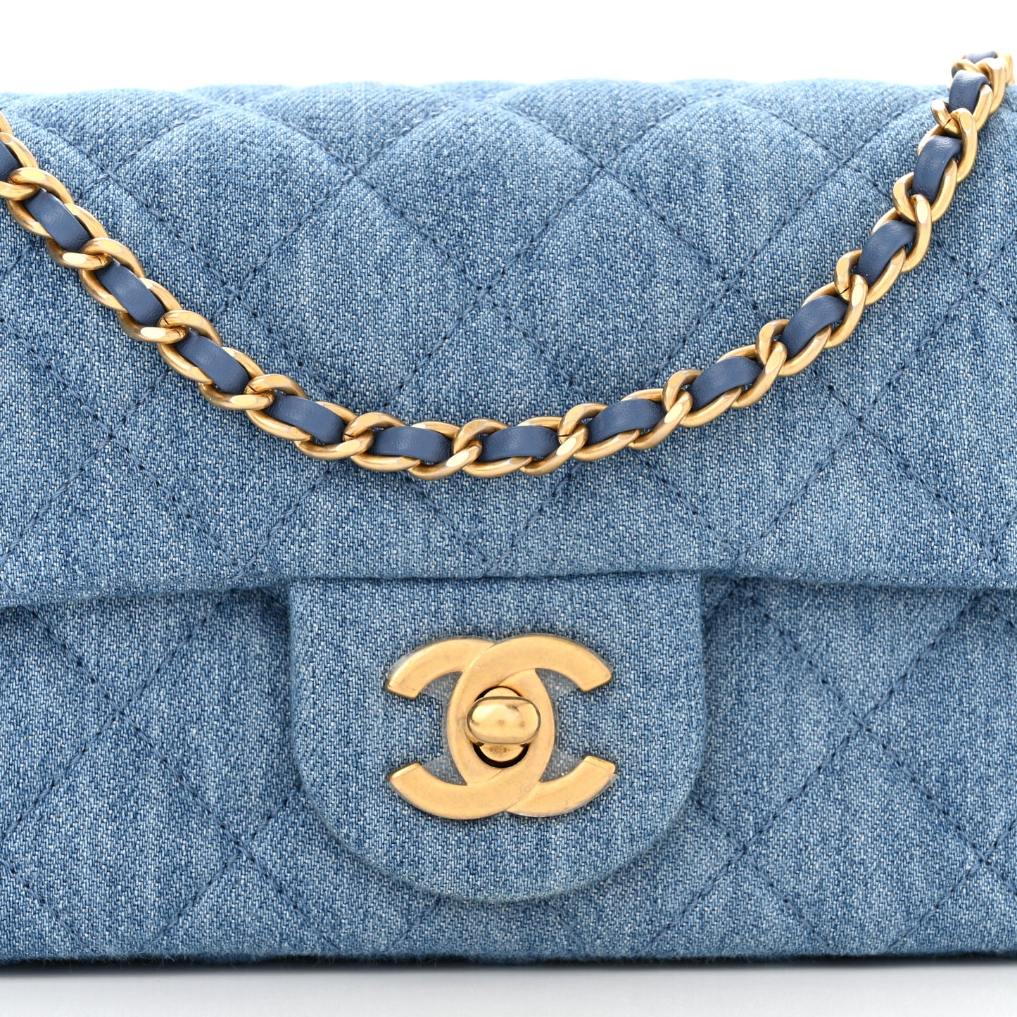 Denim Quilted Mini Pearl Crush Rectangular Flap Blue