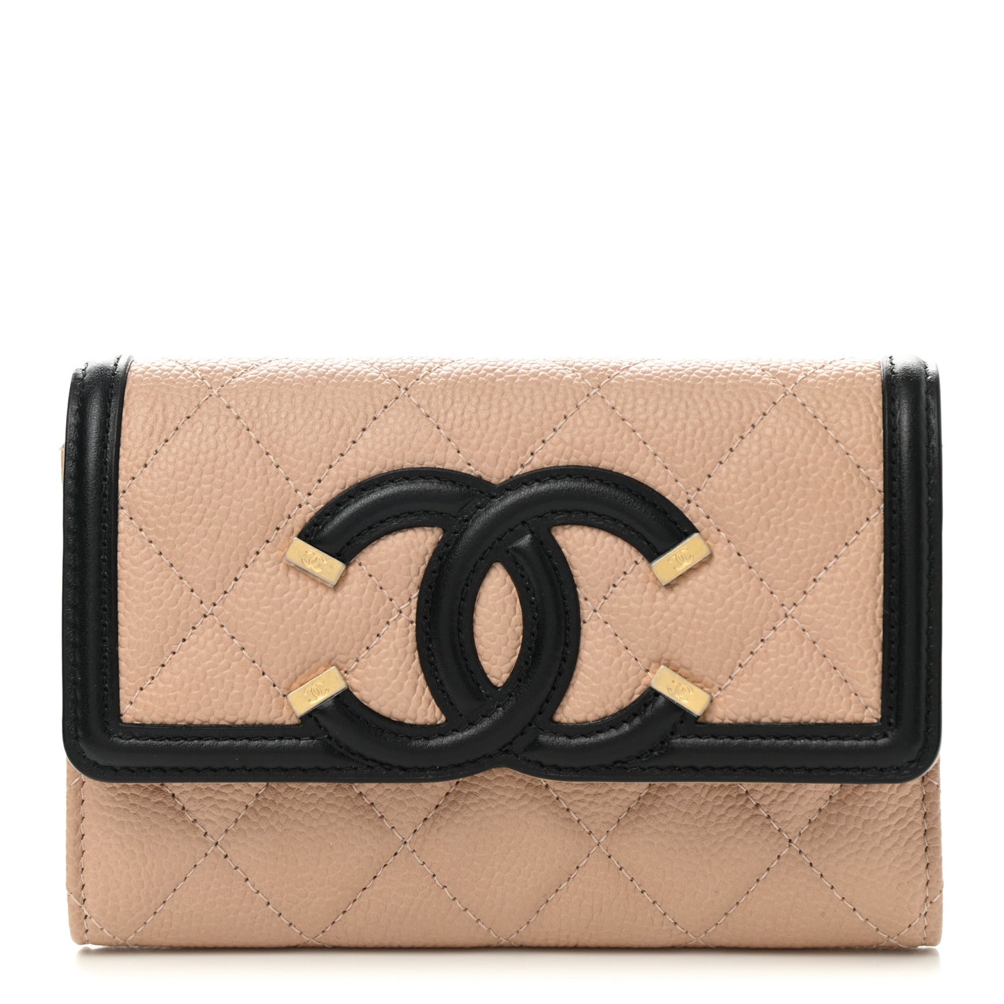 Caviar Quilted Medium Filigree Flap Wallet Beige Black