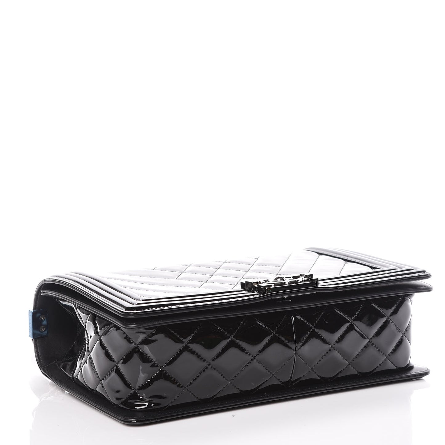 Patent Chevron Quilted New Medium Boy Flap Black