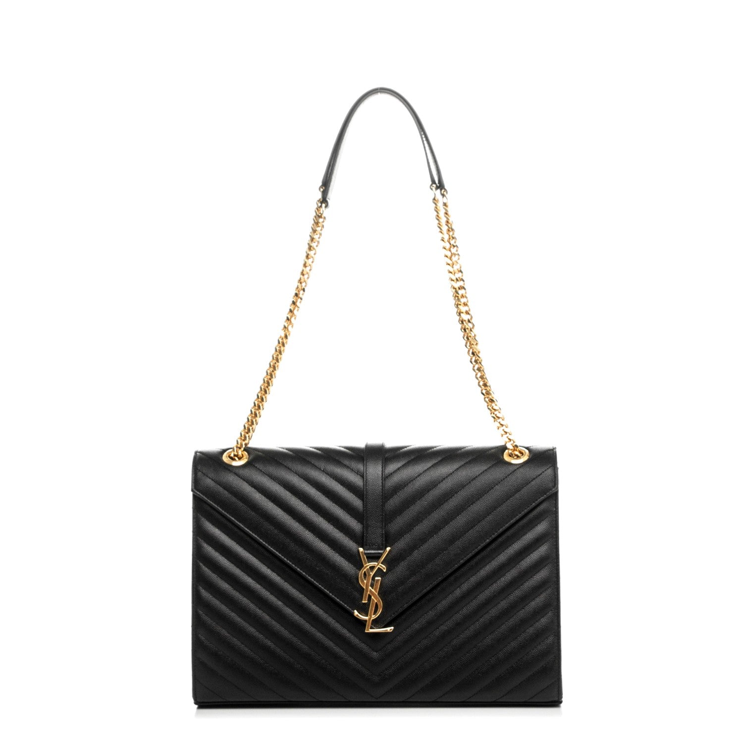 Saint Laurent Grain De Poudre Matelasse Chevron Large Monogram Satchel Black 1 of 8
