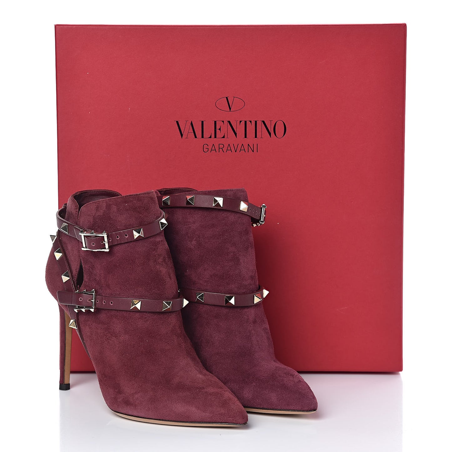 Suede Rockstud Double Buckle 100mm Ankle Boots 36 Rubin