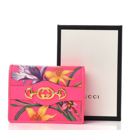 Gucci Calfskin Flora Print Zumi Card Case Fuxia Fluo 7 of 7