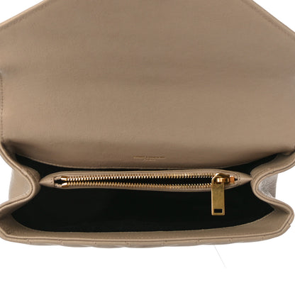 Saint Laurent Sheepskin Matelasse Chevron Monogram Medium College Bag Dark Beige 5 of 10