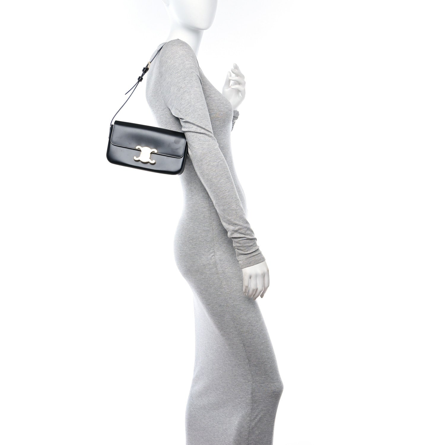 Celine Shiny Calfskin Triomphe Shoulder Bag Black 2 of 11