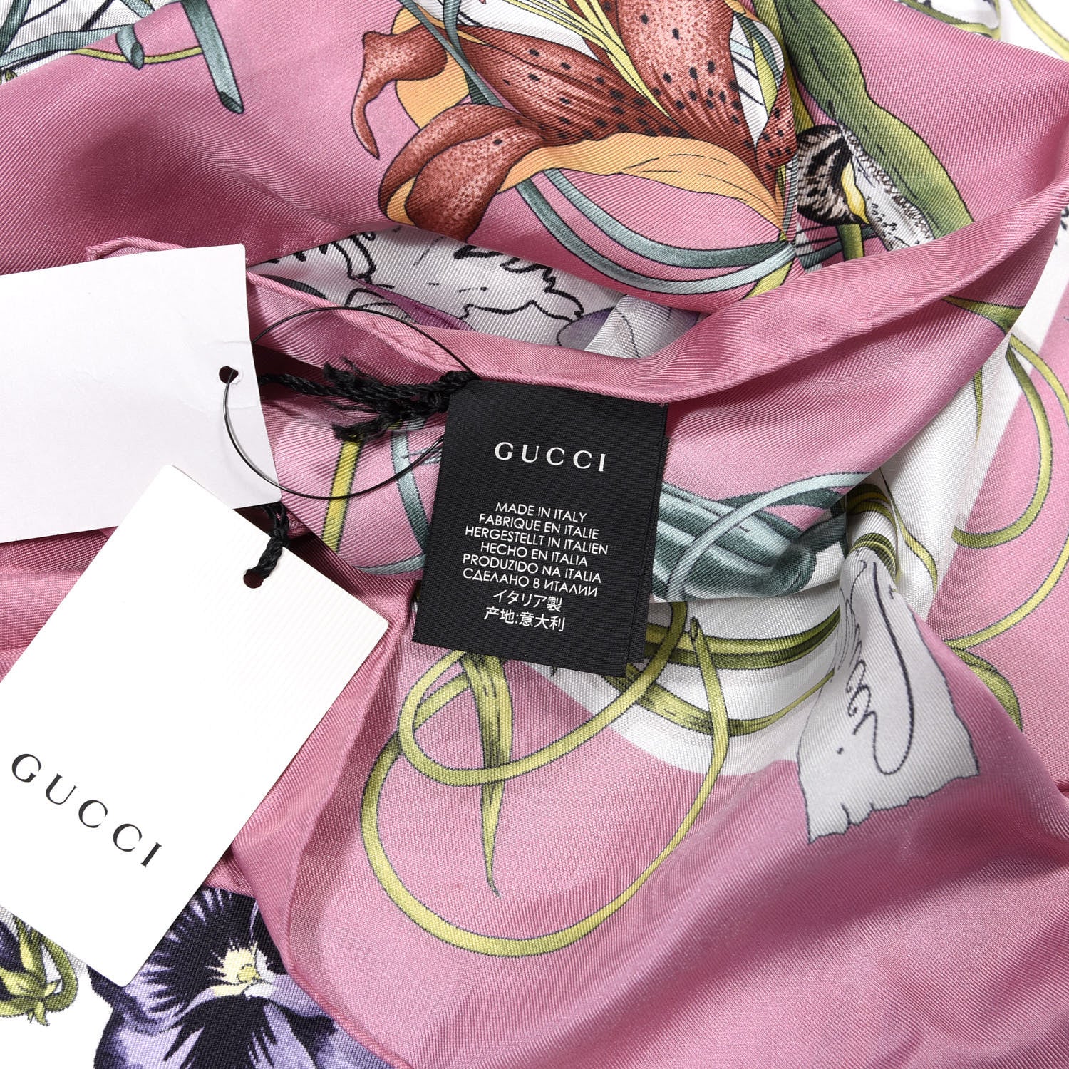 Gucci Silk Twill Flora Infinity Chrissy Square Scarf White Pink 4 of 4