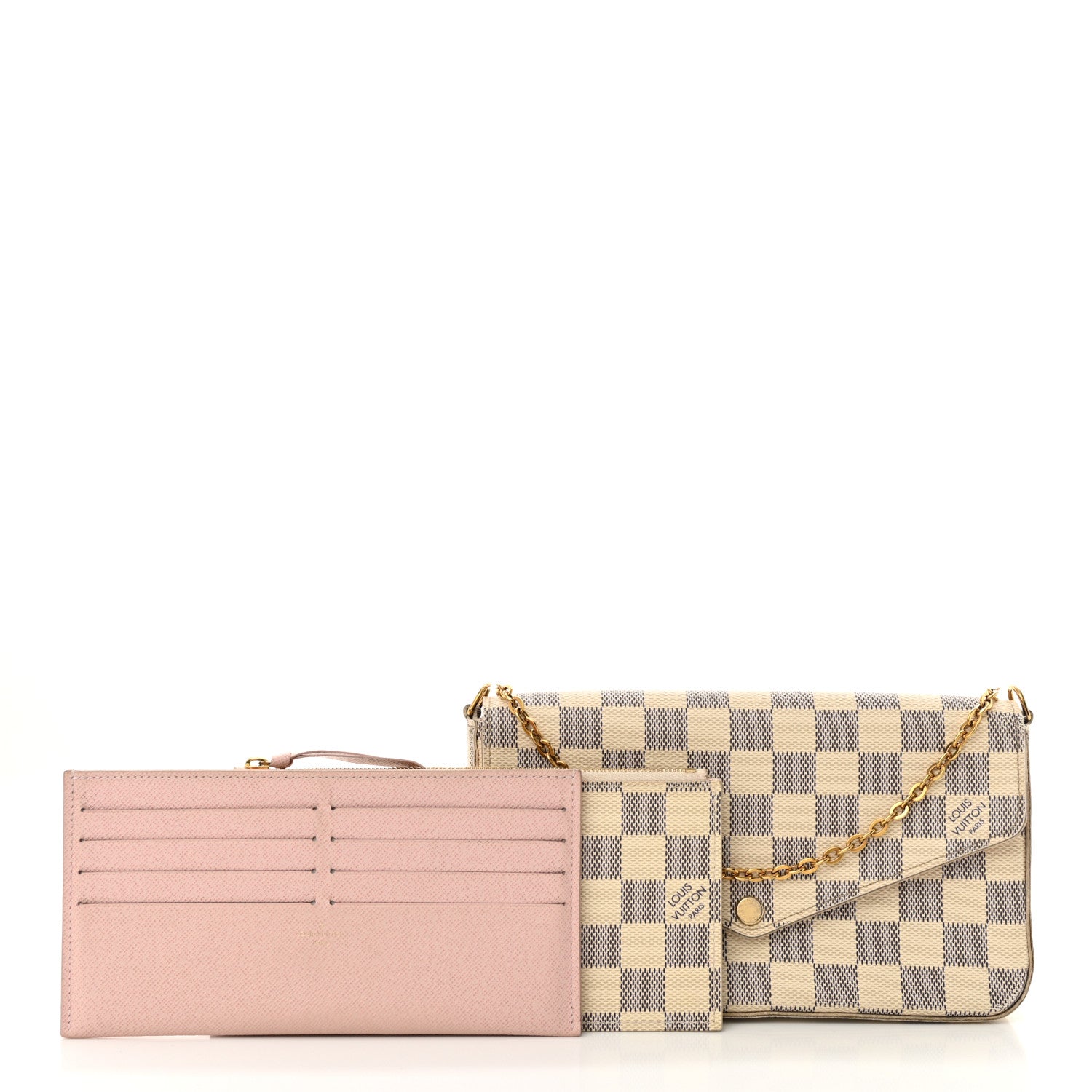 Louis Vuitton Damier Azur Pochette Felicie Chain Wallet Rose Ballerine 3 of 15