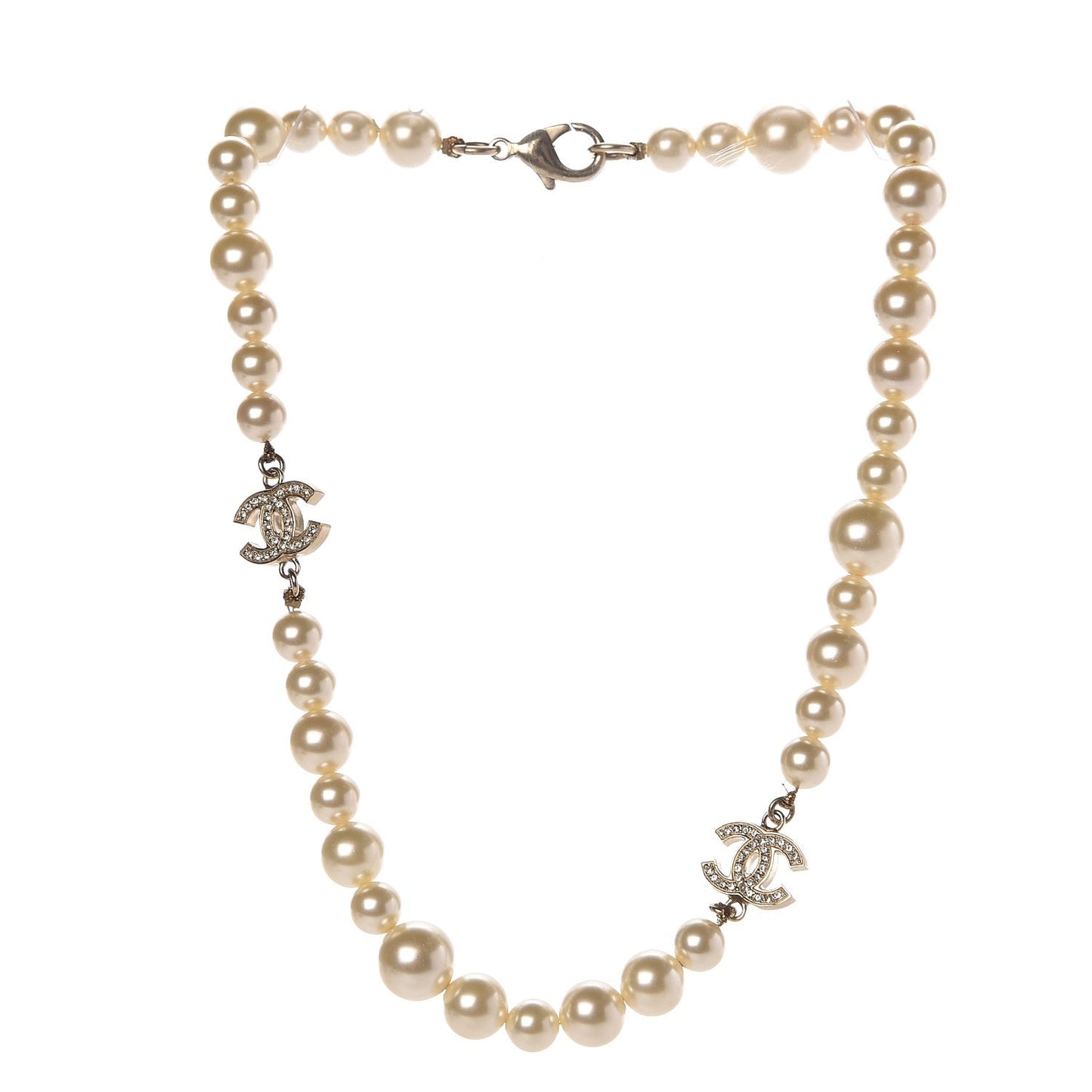 Crystal Pearl CC Short Necklace Gold