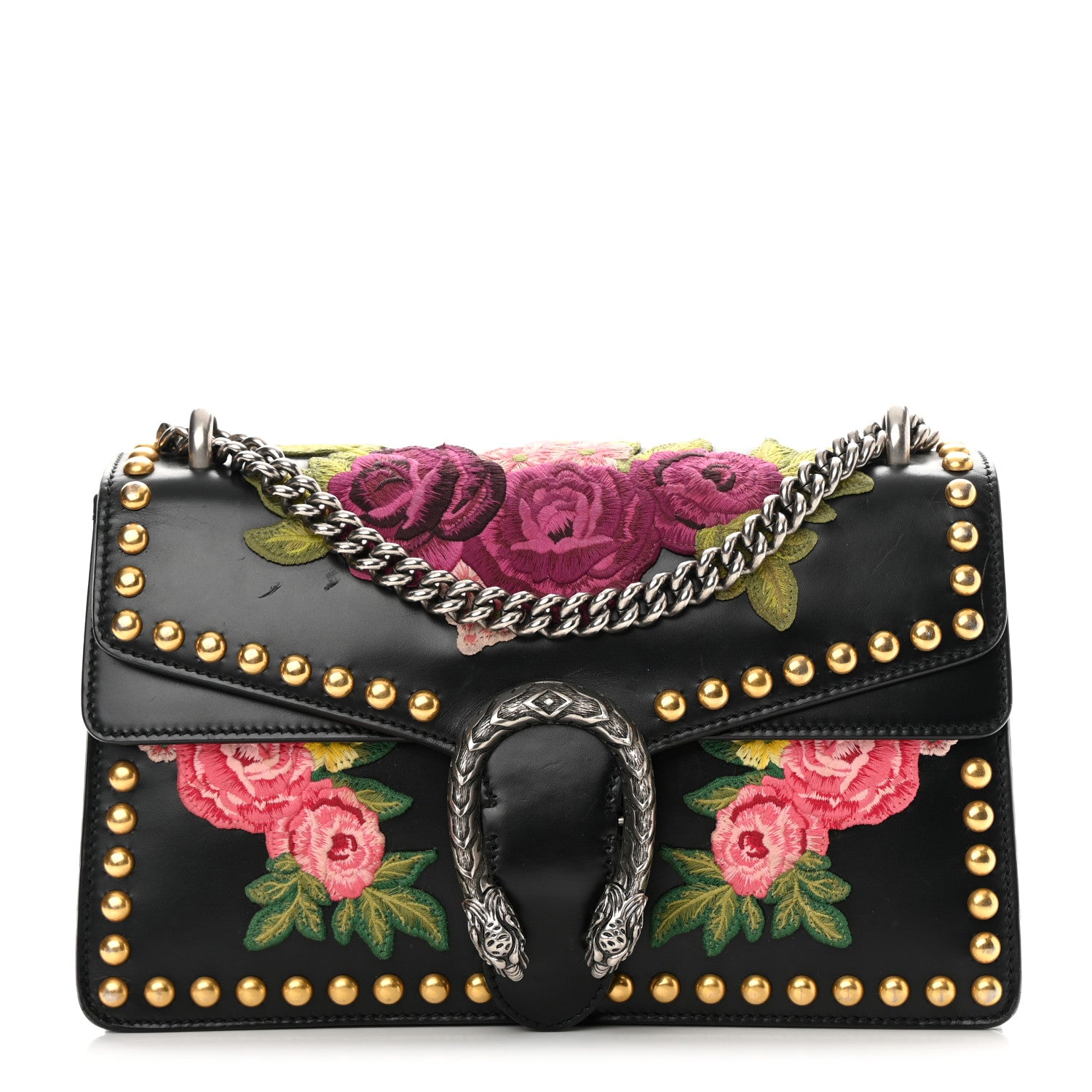 Gucci Calfskin Floral Embroidered Studded Small Dionysus Shoulder Bag Black 1 of 20