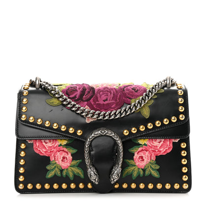 Gucci Calfskin Floral Embroidered Studded Small Dionysus Shoulder Bag Black 1 of 20