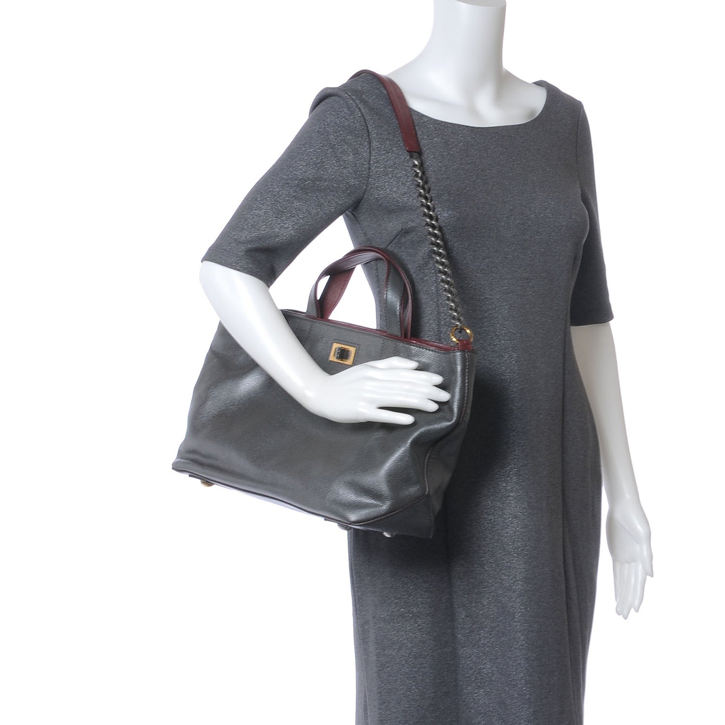 Metallic Caviar Mademoiselle Lock Cerf Shopper Tote Silver