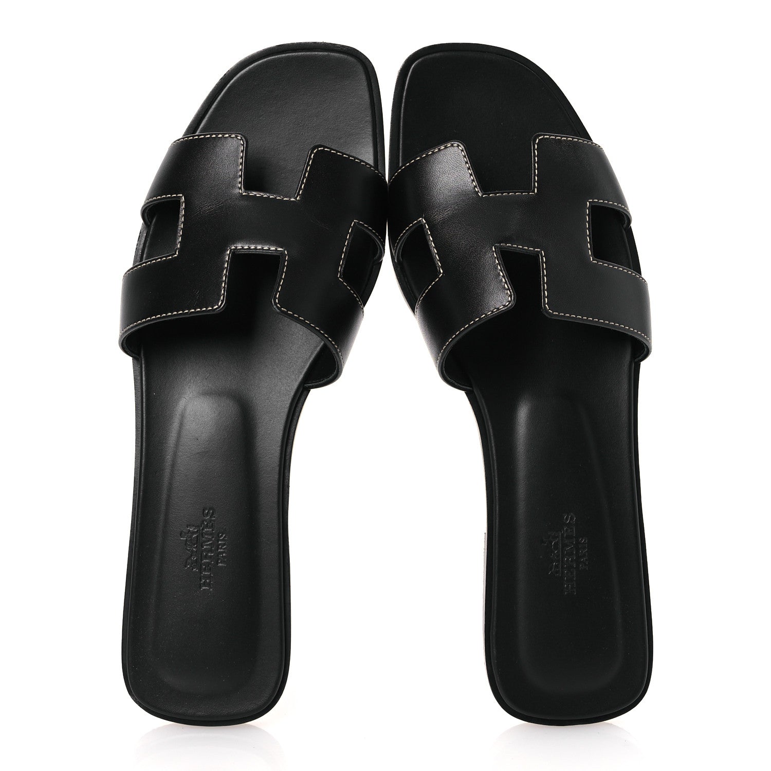 Hermes Box Calfskin Oran Sandals 39 Black 2 of 12