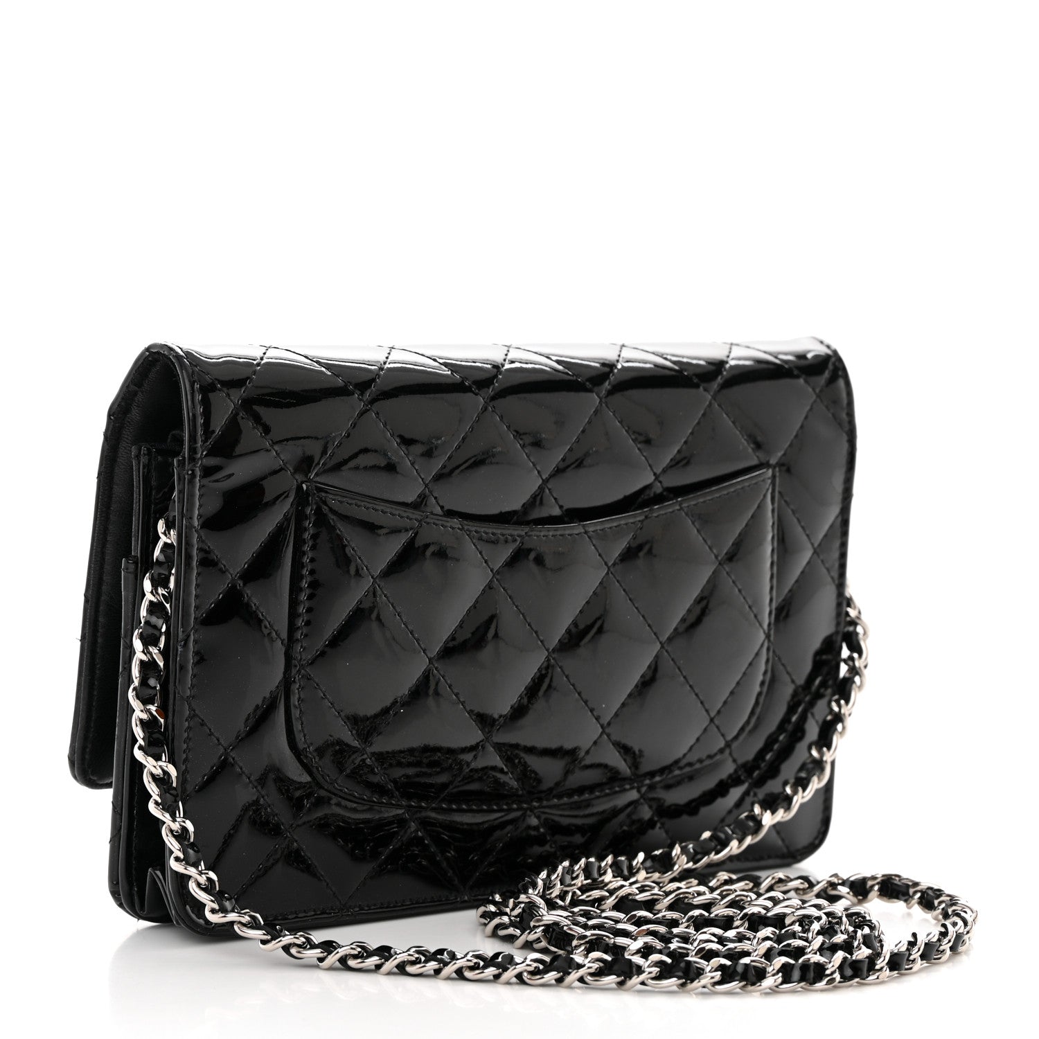 Chanel Patent Quilted Wallet On Chain WOC Black 2 of 16