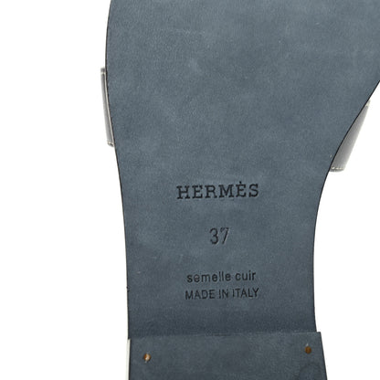 Hermes Box Calfskin Oran Sandals 37 Black 9 of 10