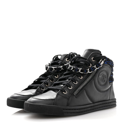 Chanel Lambskin Tweed Zipped Sneakers 36 Black Blue 4 of 12