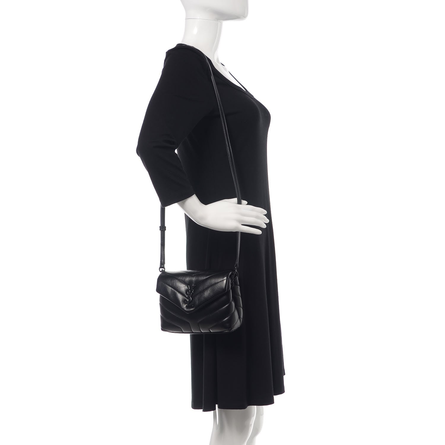Saint Laurent Calfskin Y Quilted Monogram Toy Loulou Crossbody Bag Black 2 of 8