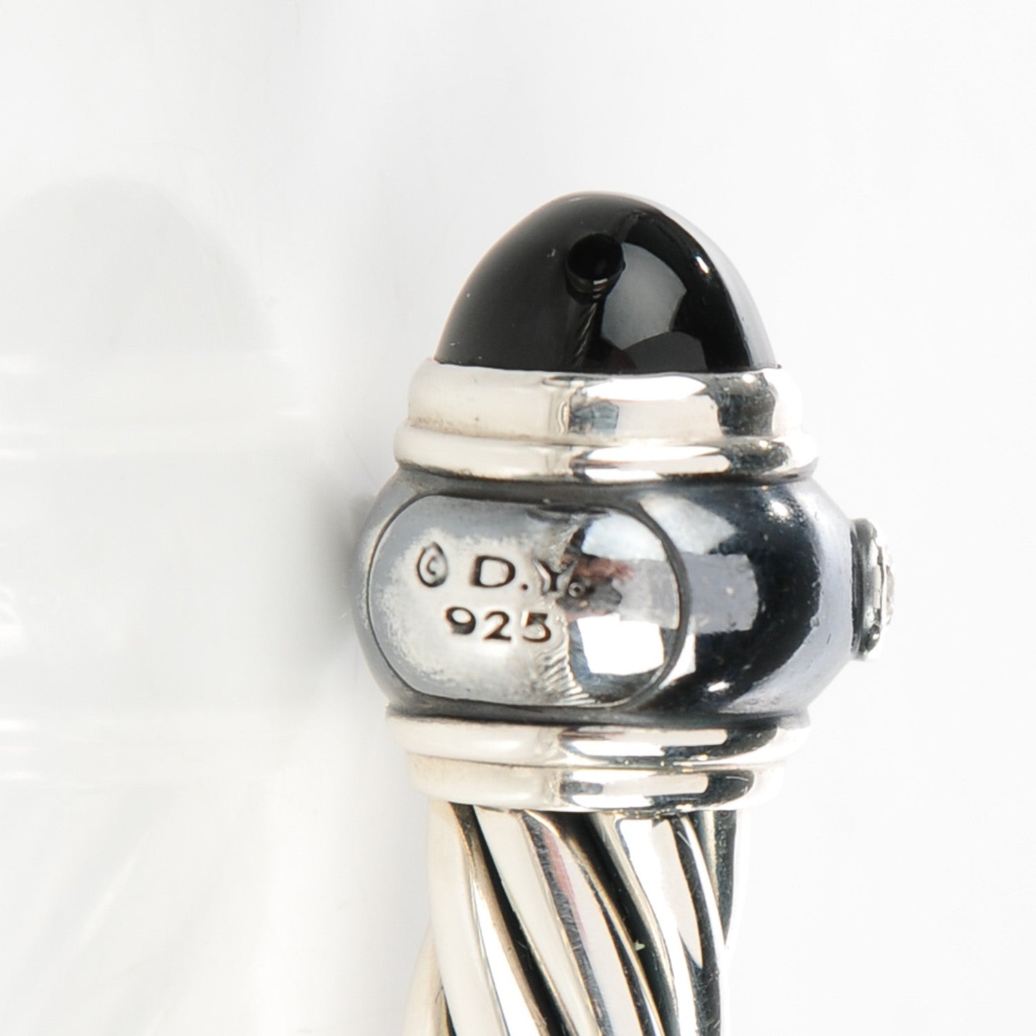 David Yurman Sterling Silver Pave Diamond Onyx 8.5mm Cable Renaissance Bracelet 4 of 5