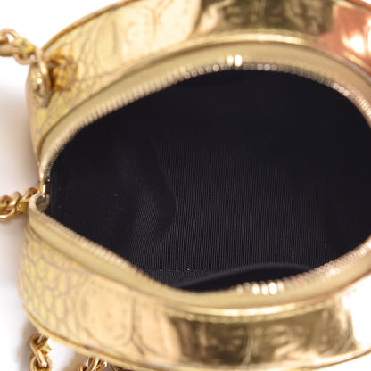 Chanel Metallic Calfskin Crocodile Embossed Cocodile Round Clutch with Chain Gold 5 of 8