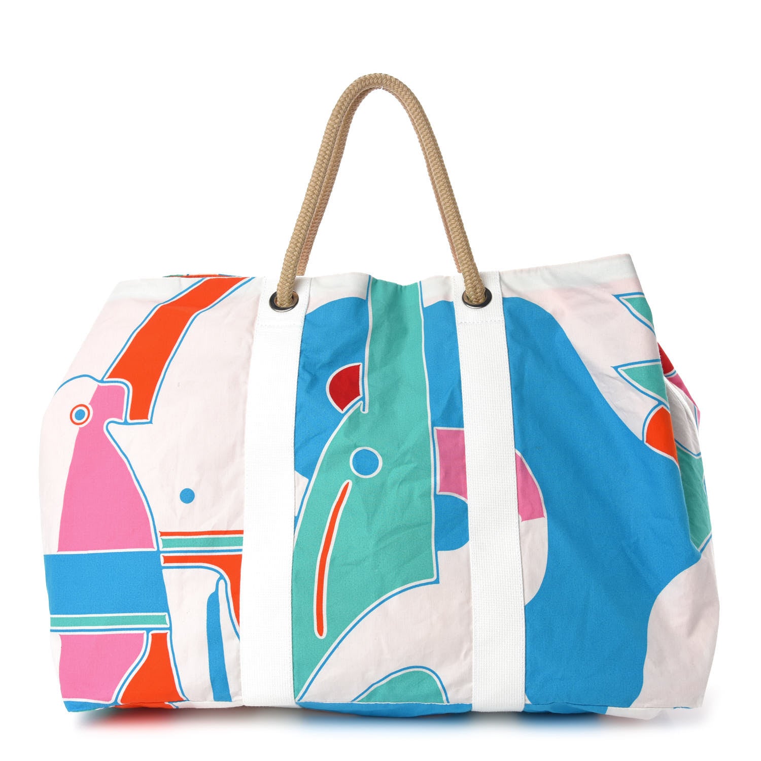 Hermes Cotton Canvas Jeux D Animaux Beach Tote Bleu Orange 1 of 9