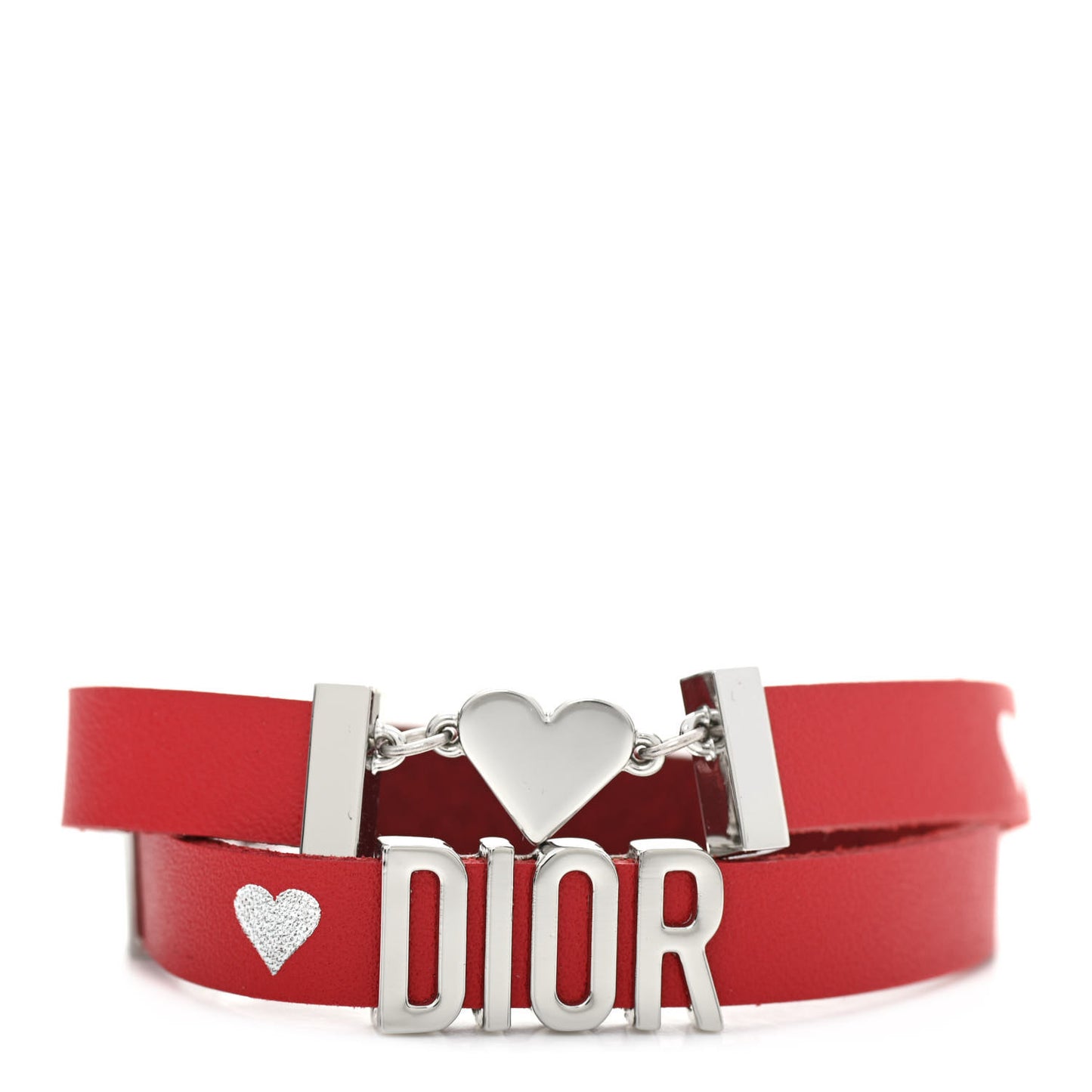 Calfskin Dior Heart Double Bracelet Red