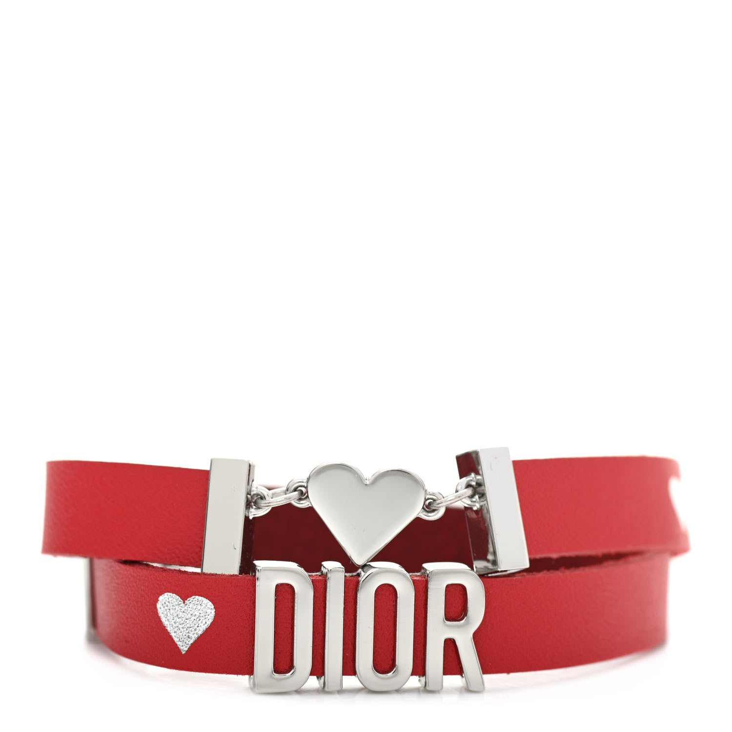 Christian Dior Calfskin Dior Heart Double Bracelet Red 1 of 5