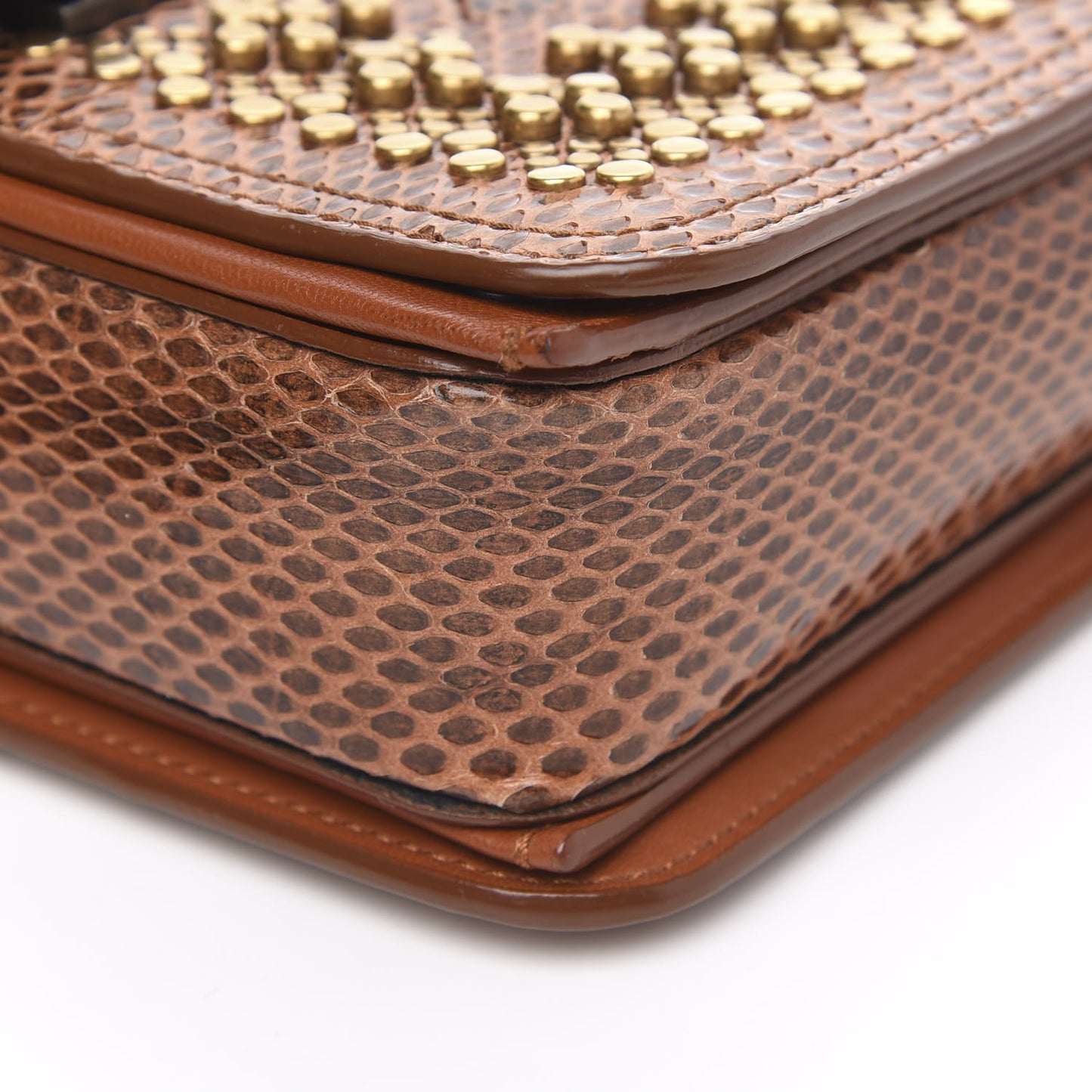 Ayers Intrecciato Studded Small Runway Shoulder Bag Brown
