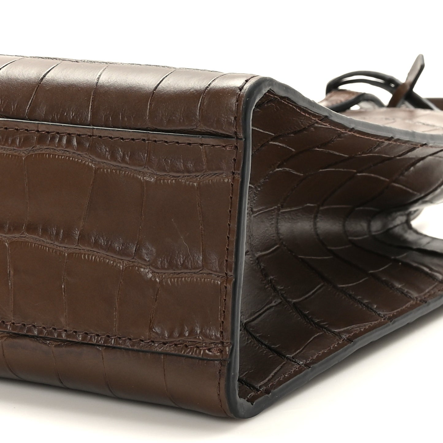 Calfskin Crocodile Embossed Mini Grind Tote Bag Dark Brown