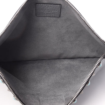 Valentino Garavani Grained Calfskin Turquoise Large Rockstud Rolling Zip Pouch Light Stone 5 of 9