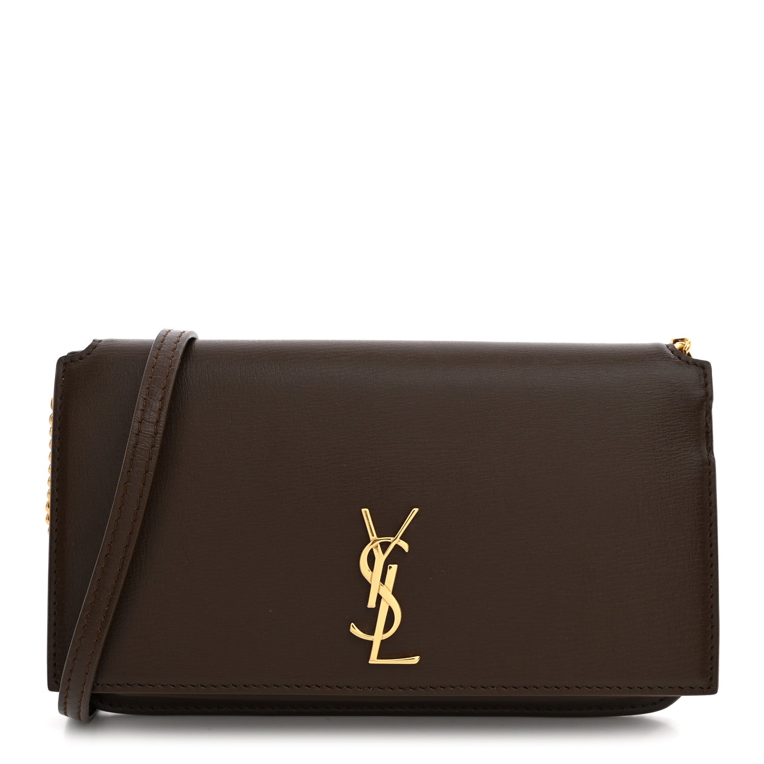 Saint Laurent Smooth Calfskin Monogram Phone Holder Crossbody Green Hunting 1 of 13