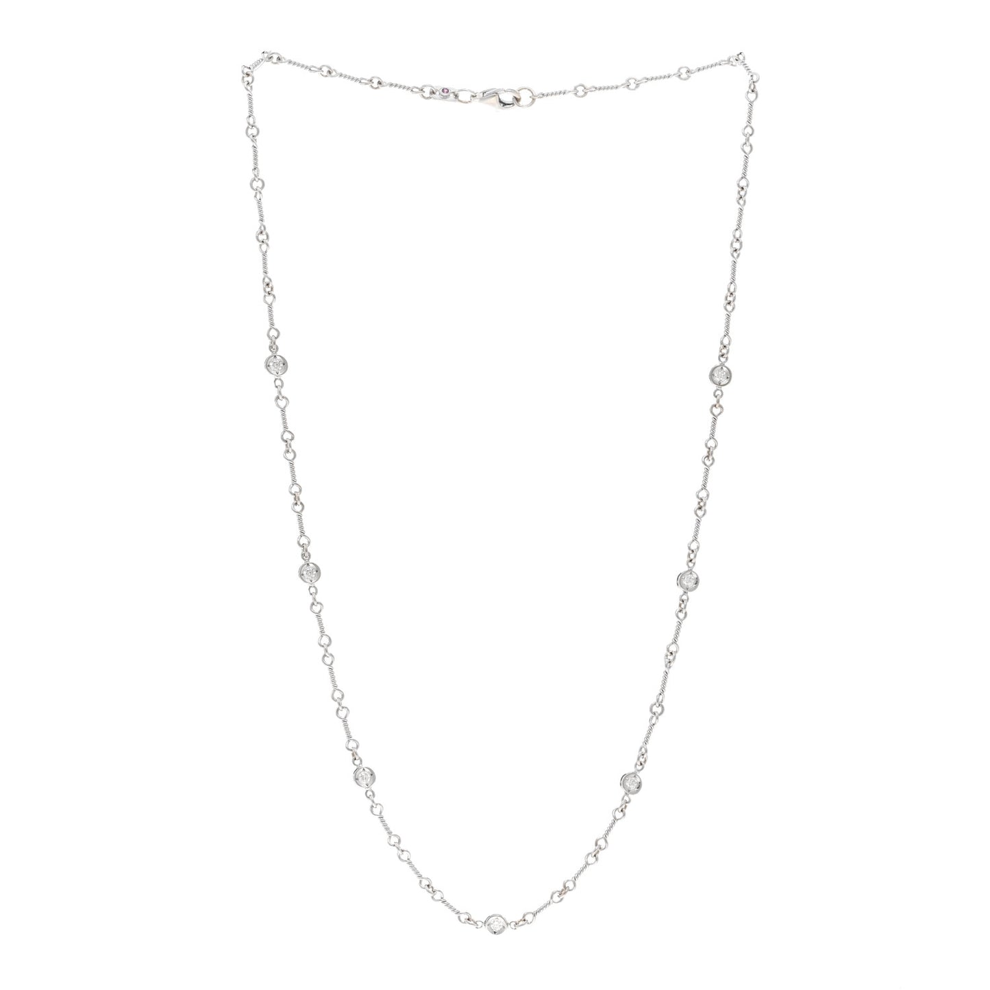 18K White Gold Diamond By the Inch Seven Station Dog Bone Necklace