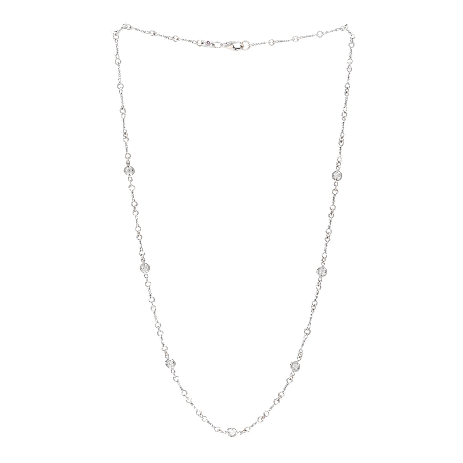 Roberto Coin 18K White Gold Diamond By the Inch Seven Station Dog Bone Necklace 3 of 4
