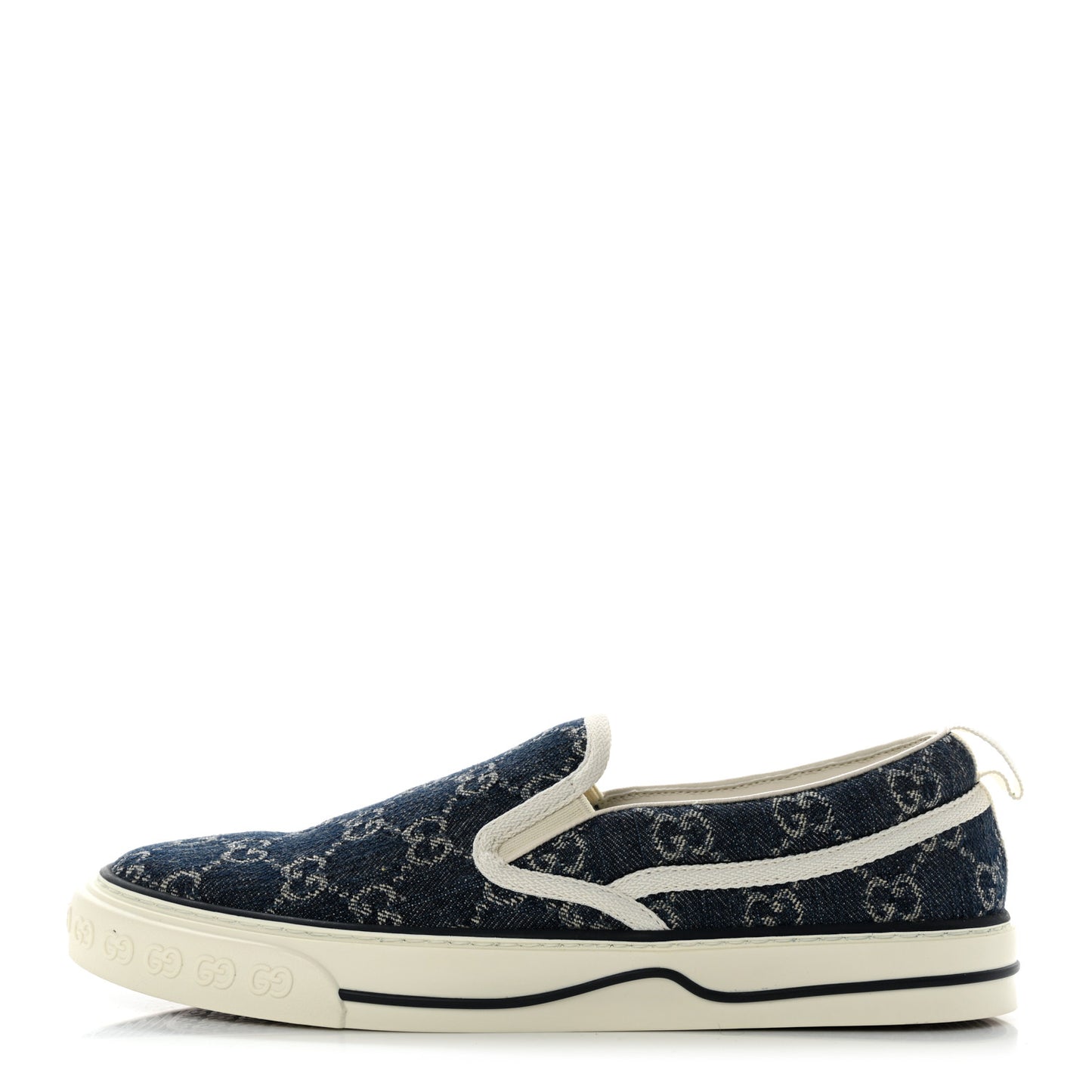 New Denim GG Monogram Mens 1977 Tennis Slip On Sneakers 7.5 Blue Tea Mystic White