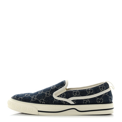 Gucci New Denim GG Monogram Mens 1977 Tennis Slip On Sneakers 7.5 Blue Tea Mystic White 1 of 8