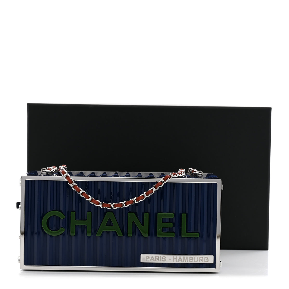 Resin Enamel CC Shipping Container Signature Minaudiere Clutch Blue