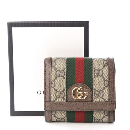 Gucci GG Supreme Monogram Textured Calfskin Web Ophidia Card Case Wallet Beige Ebony New Acero 8 of 8